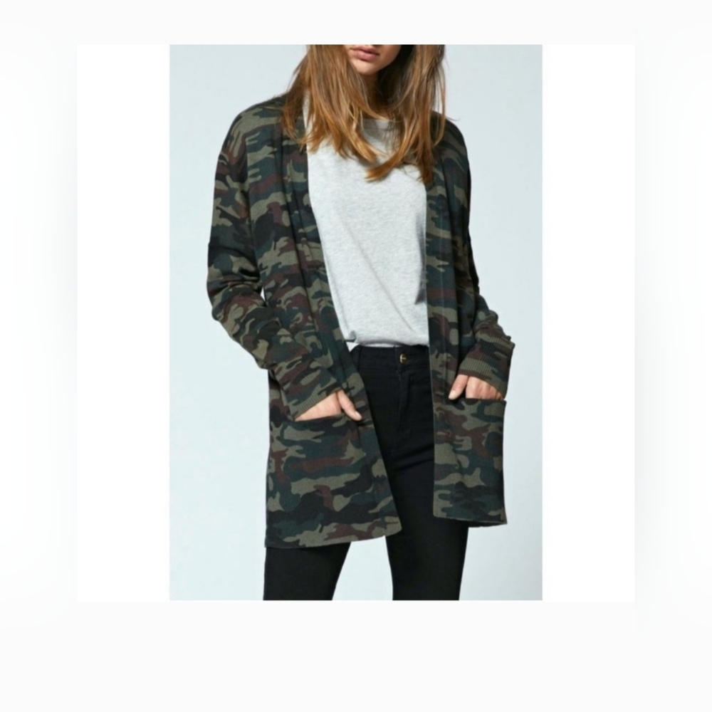 SANCTUARY Camo Long Line Cardigan Sweater